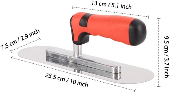 ESreake Concrete Tools Stainless Steel Pool Trowel, 10" x 3" Masonry Hand Tool with Soft Grip Handle, Lightweight, Plastering Trowel for Drywall Plastering Construction, Round End (Small:10"L x 3"W) - Image 1